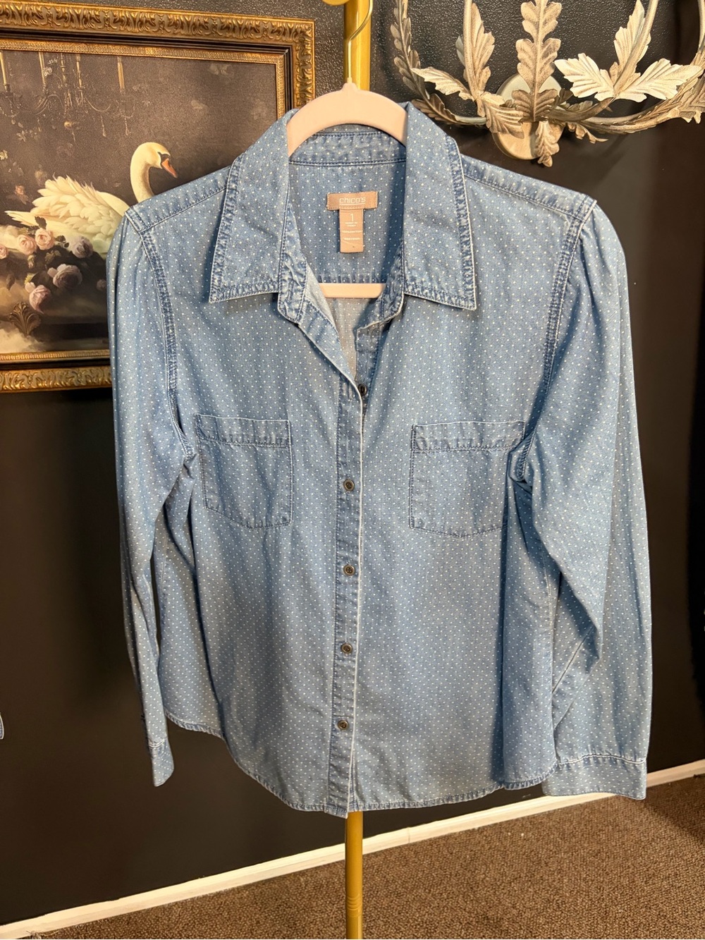 Chico's Light Blue Dot-Print Button-Down Shirt